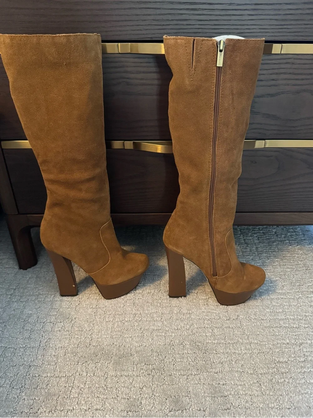 H by Halston Brown Suede Platform Ankle Boots